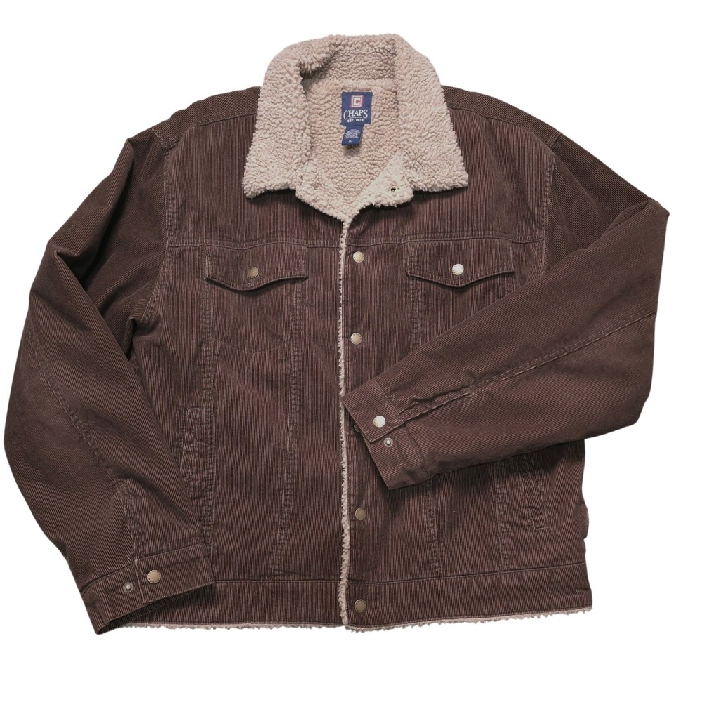 Chaps Mens XL Brown Corduroy Sherpa Lined Trucker Jacket 83756R